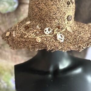 Brown Straw Sun Hat with Shell Accents by Liz